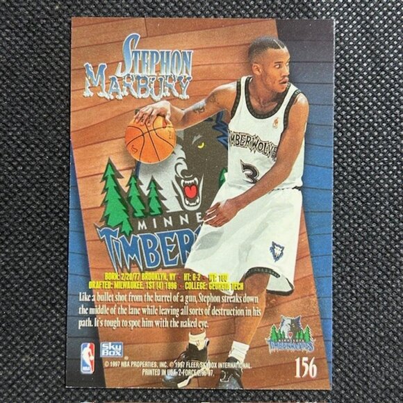 1996-97 Skybox Z Force - #156 Stephon Marbury (RC) Rookie Minnesota Timberwolves - Picture 2 of 2